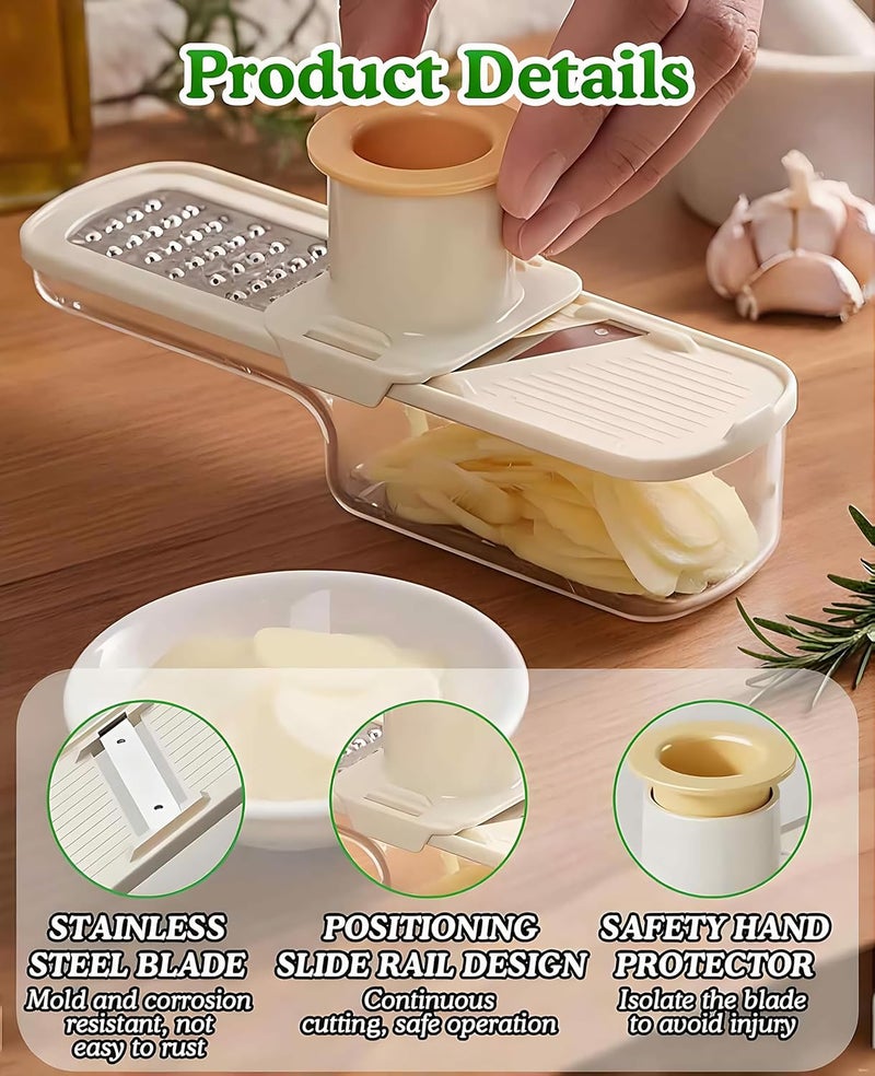 Geyynow 2PCS Small Multifunctional Garlic Grinder Hand, Mini Garlic Slicer Super Thin with Container - Image 5